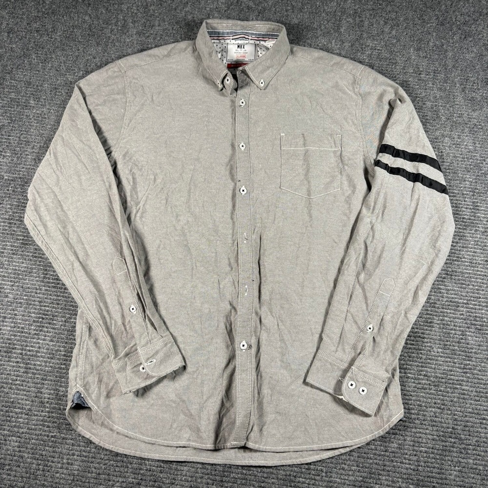 MBX Oxford Shirt Mens XL Gray Excellent Long Sleeve Stripe Detail Button Down